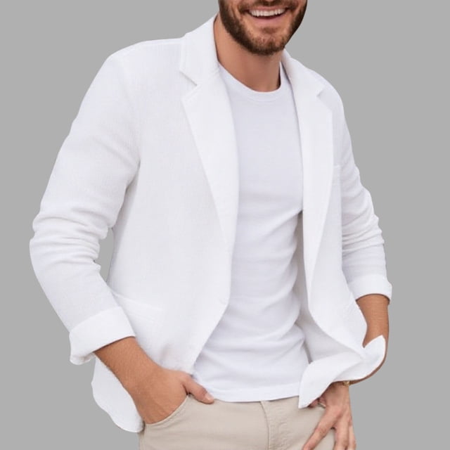 Veste de Costume Décontractée pour Hommes avec Col à Revers, Manches Longues, Matériau Imitation Lin, Détails avec Poches