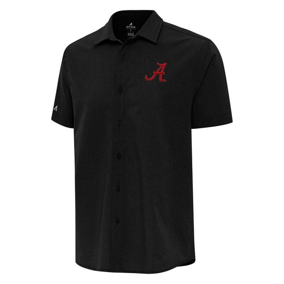 Men's Antigua Black Alabama Crimson Tide Activate Woven Short Sleeve Button-Down Shirt