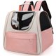 thumbnail image 1 of Mochila de transporte para mascotas, gran espacio, impermeable, transpirable, portátil, bolsa de transporte para gatos con asa para cachorro rosa, 1 of 5