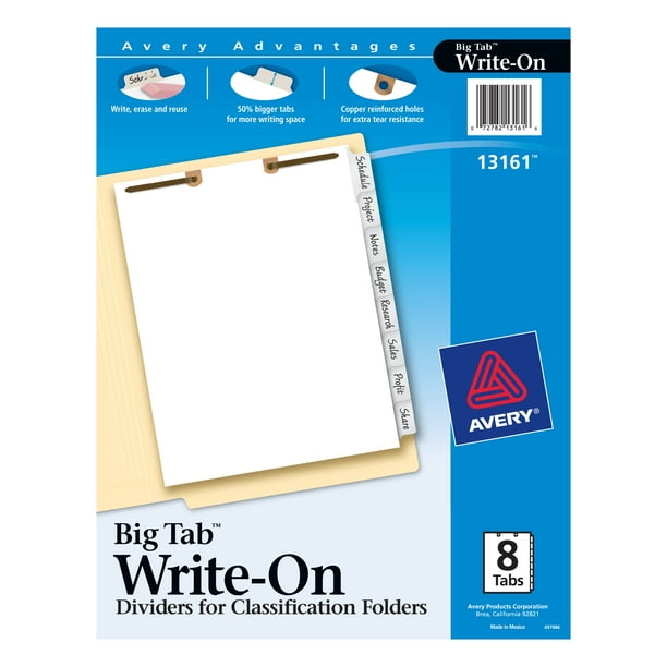 Avery Big Tab Write & Erase Dividers, Side Tabs, 8tab