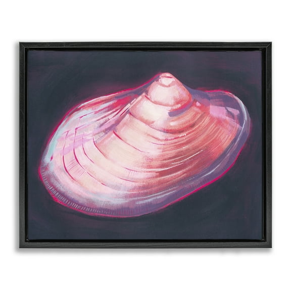 Stupell Industries Pink Seashell on Black Animals & Insects Painting Black Floater Framed Canvas Art Print Wall Art, 21 x 17