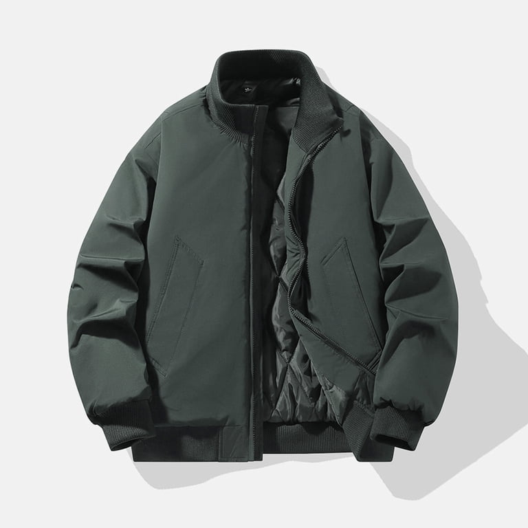 Mens Full Zip Puffer Jacket Stand Collar Casual Quilted
