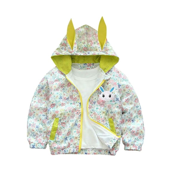 FRSASU Baby Girls Hooded Jacket Floral Pattern Coat Rabbit Style Windbreaker for Spring/Autumn Baby Clothing