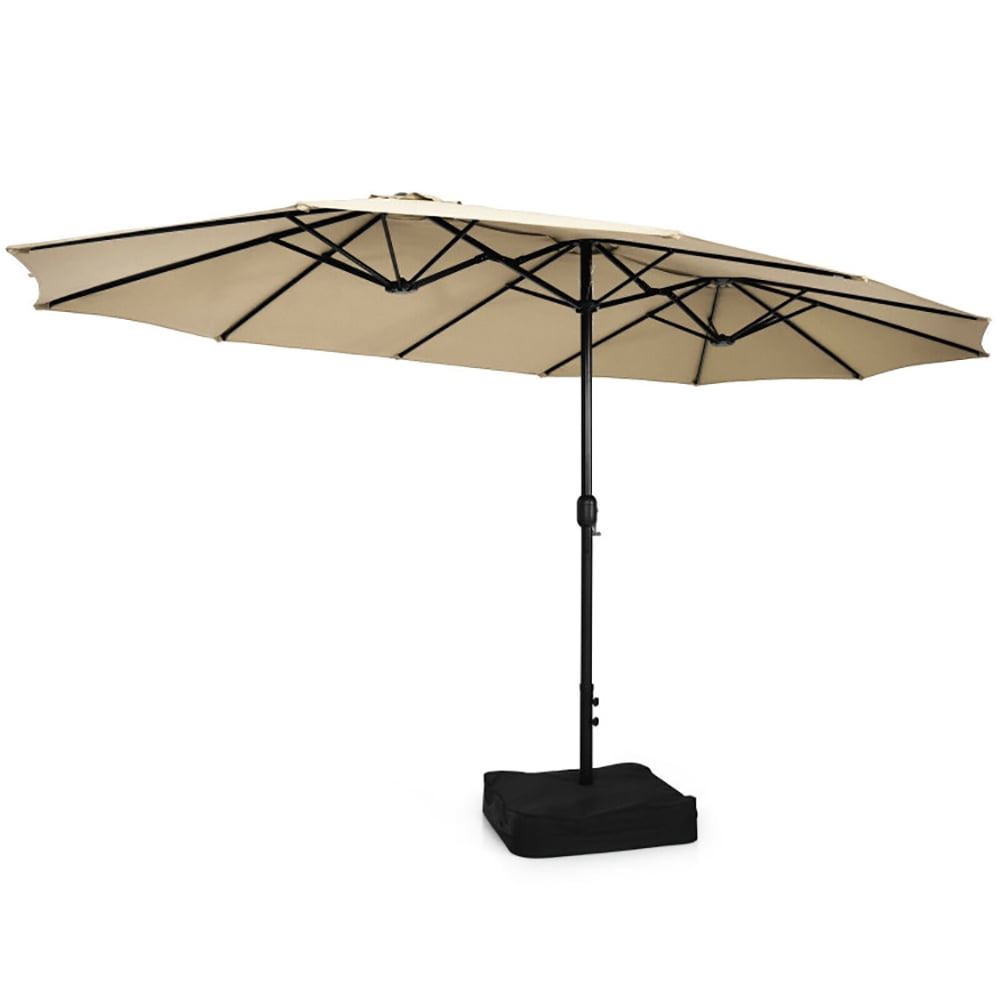 Aimee Lii 15 Feet Double-Sided Twin Patio Umbrella with Crank and Base, Sunbrella Patio Umbrellas, Beige
