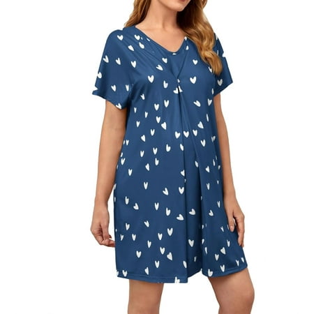 

Maternity Loungewear Cute Heart Print V neck Nursing Navy Blue XL