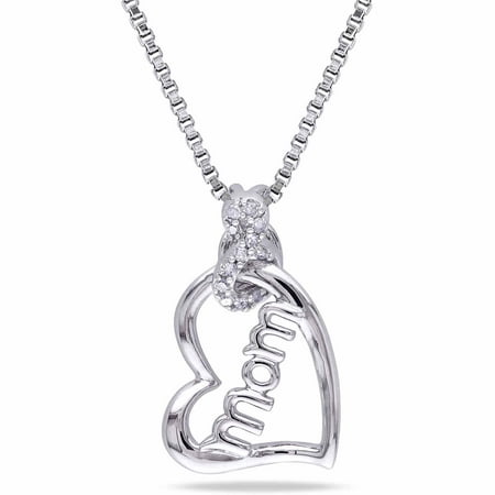 Miabella Diamond-Accent Sterling Silver Mom Heart Pendant, 18