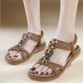 thumbnail image 2 of Xfvqtps Women Flat Sandals Elastic Open Toe Colorful Beads Decoration Bohemian Casual Dressy Soft Sole Non Slip Comfortable Breathable Walking Summer Sandals Yellow, 2 of 5