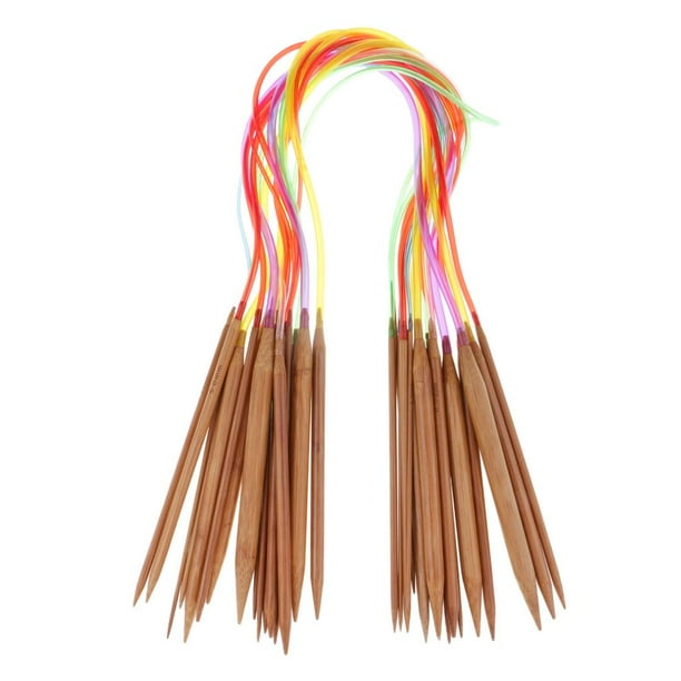 18 Unid / Set Agujas de Tejer Circulares de Bambú Mixtos, Herramientas de , Tamaños de 2,0 Mm ,0 Mm Los 60cm BLESIY Set de aguja de tejer de bambú