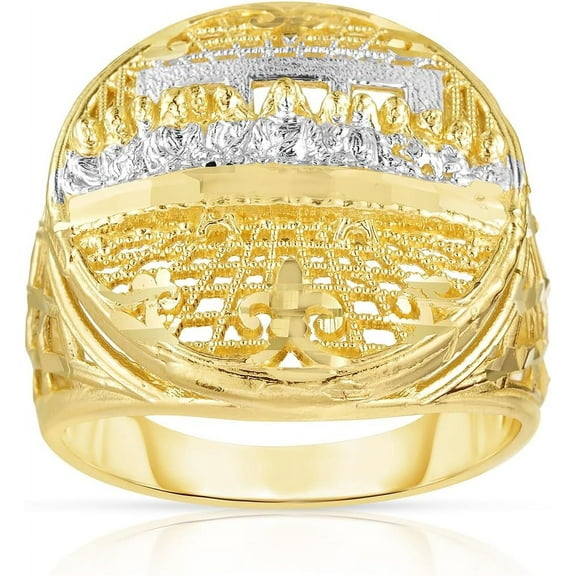 Floreo 10k Yellow Gold and White Gold Round Last Supper Textured Ring