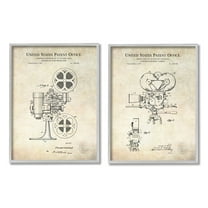 Vintage Movie Camera Cinema Projector Patent Diagram Typography Graphic Art Framed Art Print Wall Art, Set Of 2