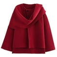 thumbnail image 3 of DuoJiaJ A Short Knitted Coat With A Solid Color Asymmetrical Scarf For Women Fall Plus Size Tops Red L, 3 of 3