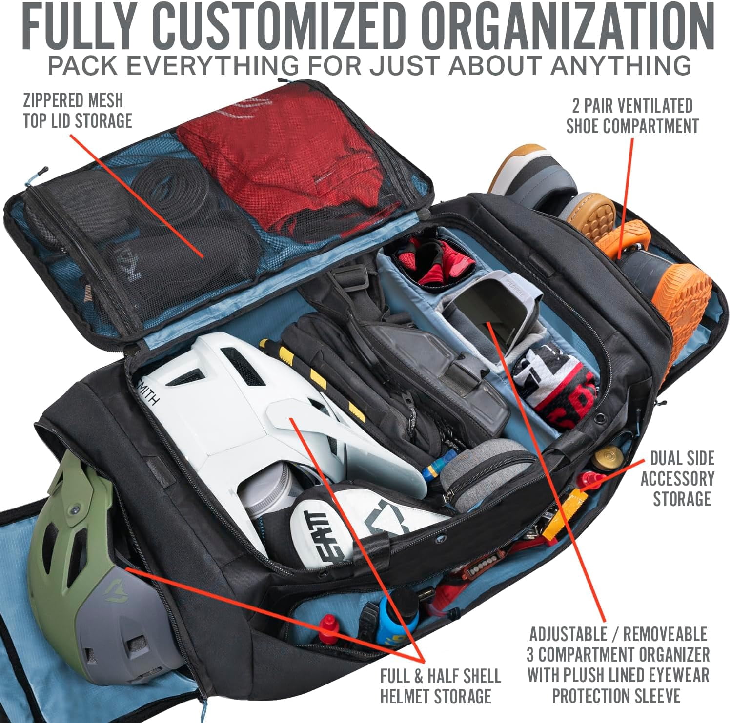 Wildhorn Big Mesa 90L MTB Gear Bag - Lightweight & Waterproof Duffel, Mountain Bike Duffle Bag, Ideal for Gym, Travel, Biking, Motorcycle, and Sports
