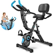 Foldable Exercise Bike, Multifunctional Indoor Stationary Bikes for Home with 8-Level Magnetic Resistance, Quiet Workout Bike with Arm Resistance Bands, LCD Monitor, 300LBS Capacity