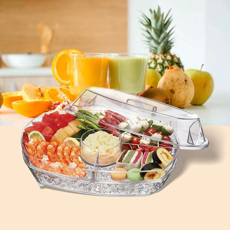 SNACK SERVING TRAY WITH ACRYLIC LID (4 SECTION)