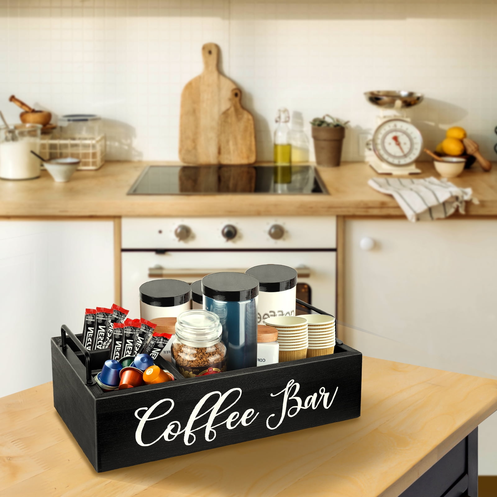  NewBeeclassic Wooden Coffee Station Organizer Set, Adjustable Coffee  Accessories Caddy for Countertop, Kcup Coffee Pod Holder Storage Basket  with Cup Serving Tray for Coffee Bar Decor (Wooden) : Home & Kitchen