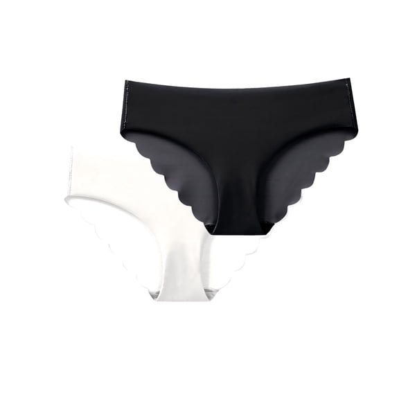 Bosfbaoi 2PC Briefs For Women Ice Silk Seamless Cheeky Underwear Scalloped Edge No-Show Panties