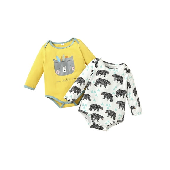 Qmyliery Infant Girls Boys Romper, Spring Long Sleeve Printed Triangle Bodysuit Casual