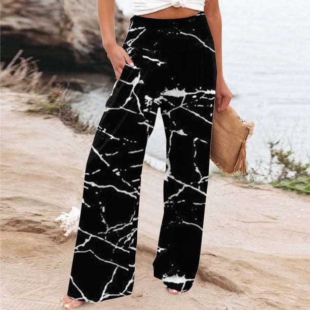 WILLBEST Pantalones Casuales para Mujer: Cómodos Pantalones Largos de Pierna Ancha con Cordón En La Cintura Alta para Uso Diario. Extra Grande