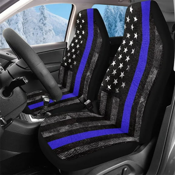 Garronmavis American Flag 2pcs Fuzzy Car Seat Covers Vehicle Bucket Seat Covers Breathable Front Seats Covers for Women Girls