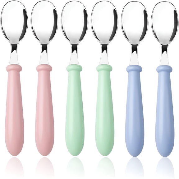 BPPEG 6 Pcs Toddler Spoons for Self-Feeding, Stainless Steel Kids Utensils with Soft Handle, BPA Free Baby Silverware Set