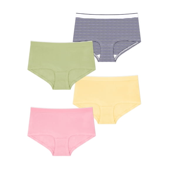 No Boundaries Stretch Ribbed Boyshort Underwear, 4-Pack, Women's XS-XXXL