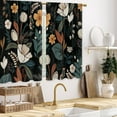 thumbnail image 4 of Boho Black Floral Kitchen Curtains Rustic Flower Bathroom Curtains Window Treatment Drapes Tier Botanical Plant Country Vintage Cafe Small Bedroom Short Curtain 2 Panels 27.5x39 Inch, 4 of 6