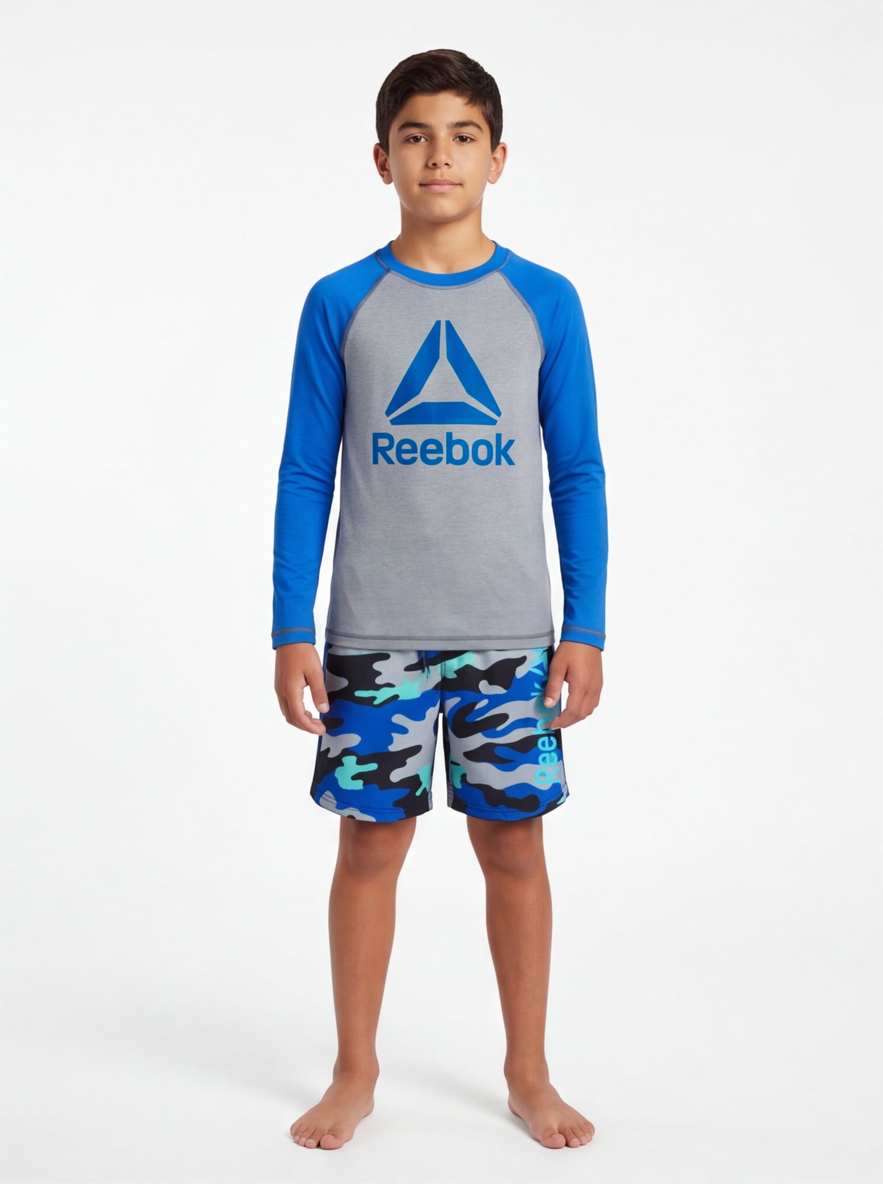 Reebok Boys Volley Swim Trunks with Elastic Drawstring Waistband and UPF 50+ Protection, Sizes 4-18