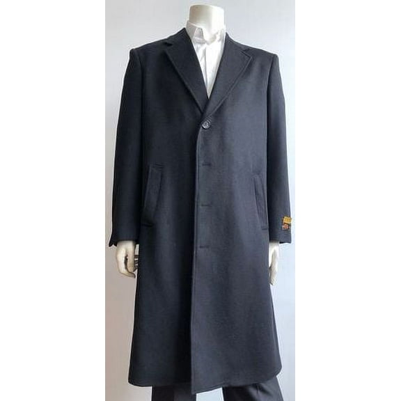 Men's Black Wool Blend Full Length Overcoat Alberto Nardoni Coat-44