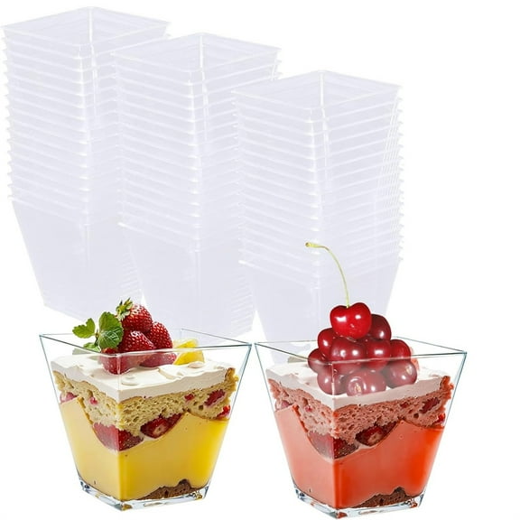 Square Clear Plastic Dessert Cups,Tutuviw 50 Pack 2 oz Small Clear Plastic Tumbler Cups,Mini Serving Appetizer Cups for Desserts/Appetizers/Puddings,Serving Bowls for Tasting Party Samples