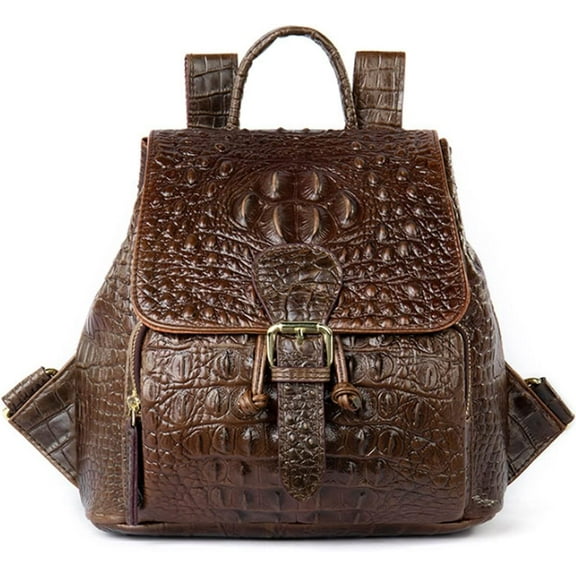 Small Crocodile Pattern Backpack Genuine Leather Purse for Women Fashion Daypack Drawstring Handbag Shoulder Bag