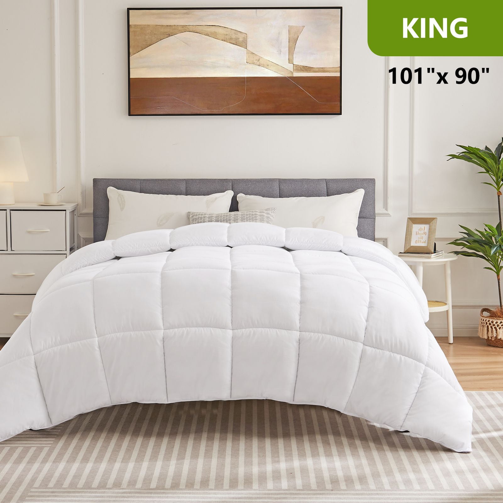 GIANNA Comforter and Duvet Insert King Size, With Corner Tabs, 101" x 90", White