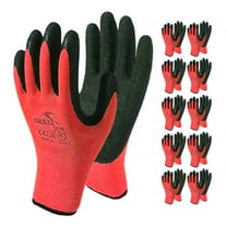 Safety Work Gloves with Latex Rubber Coating, Non-Slip Grip, Breathable and Washable, Pack of 10 Pairs (Red, Small)