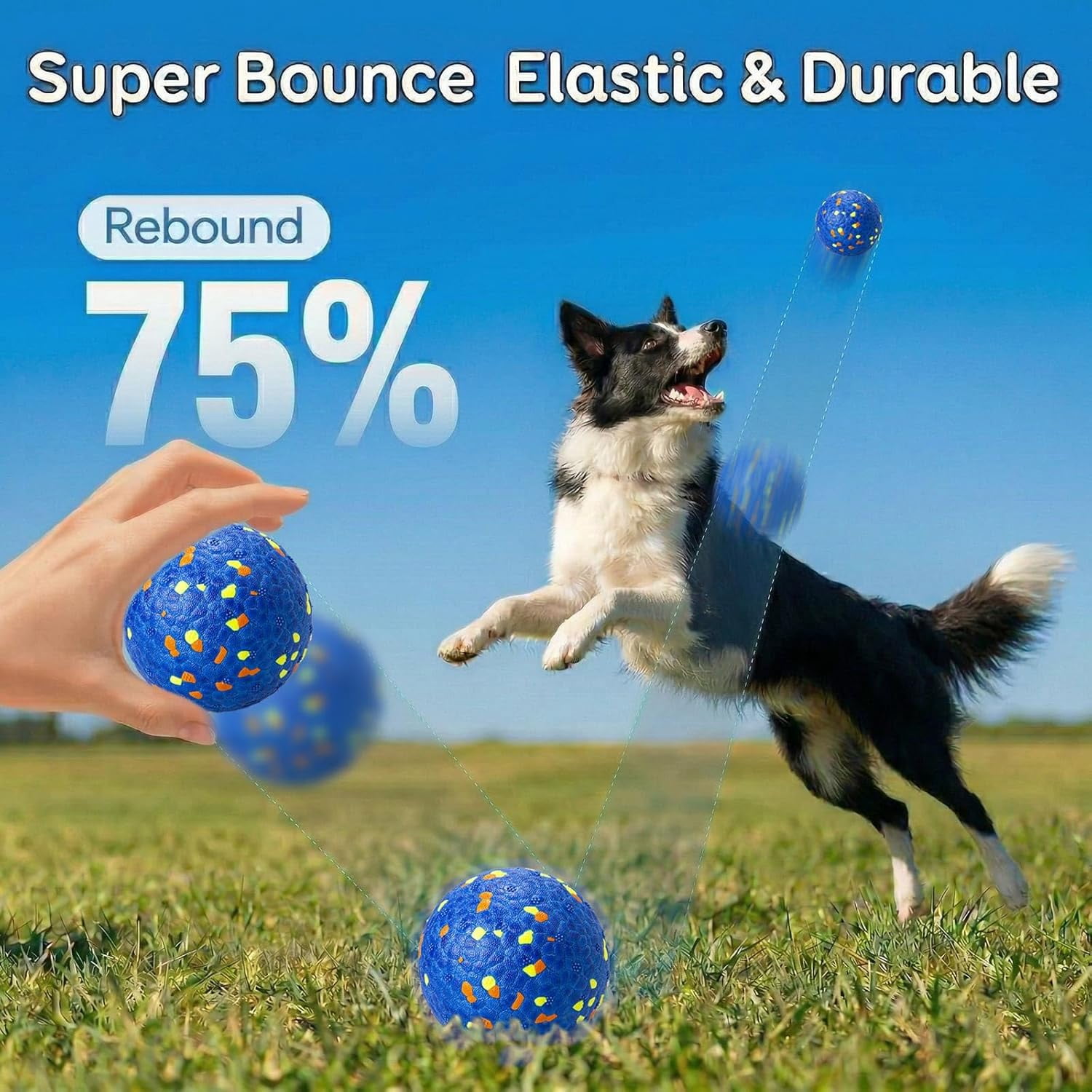 Dog Ball Toys Dog Tennis Ball for Aggressive Chewers Indestructible Bouncy Lightweight Water Toy Fetch Ball for Large Medium and Small Dog Blue & Yellow (2-Pack),Medium (3" diameter)