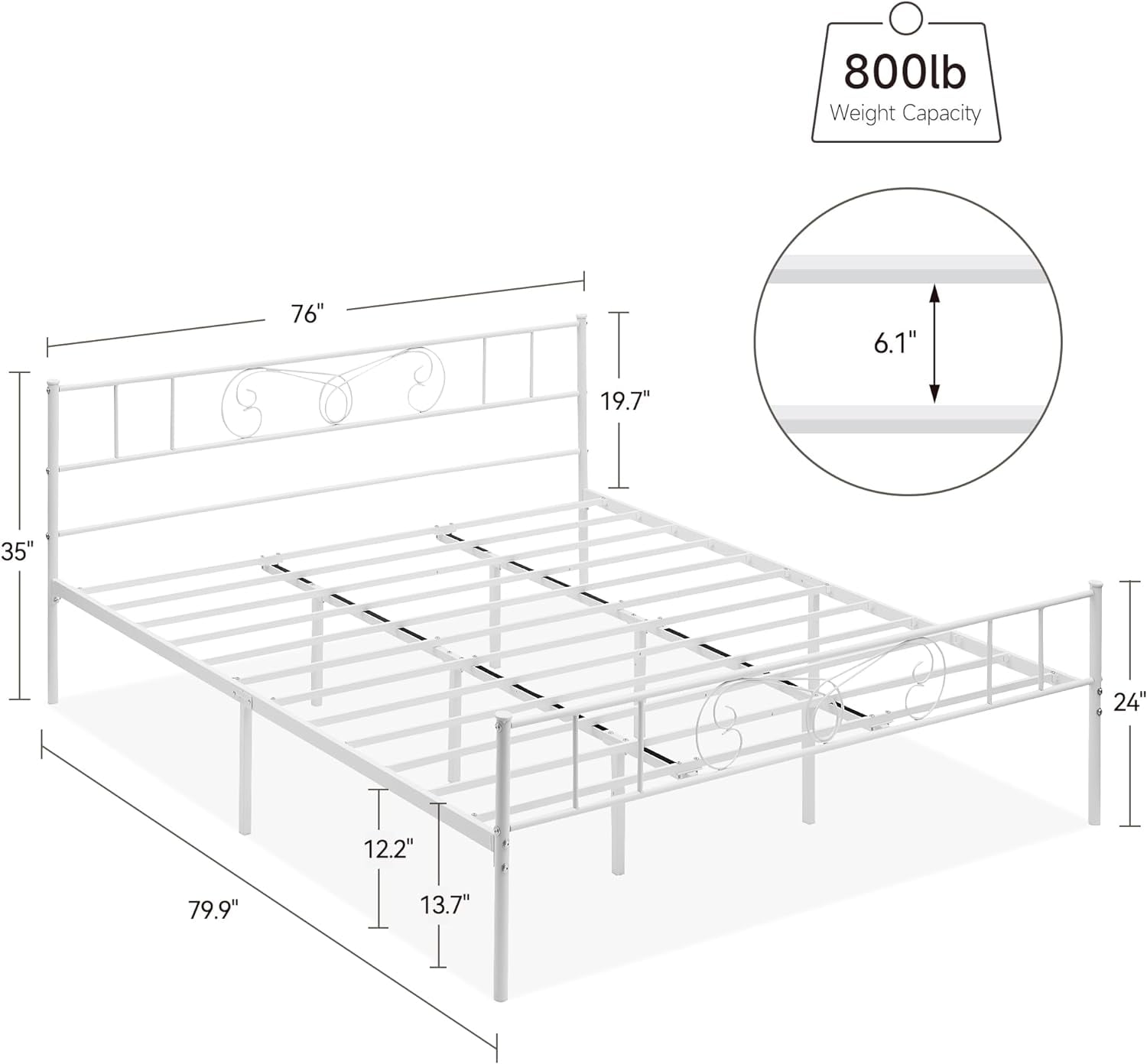 GAOMON King Size Bed Frame Platform with Headboard and Footboard Metal Bed Mattress Foundation, Easy Assembly, No Box Spring Needed, White
