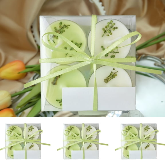 Nkmbld Tealight Candles, White and Green Beeswax Soy Wax Tea Light Candles with Dried Flower Decoration Long Lasting Ideal for Relaxation Spa and Gifts