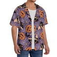 thumbnail image 2 of Balery Vintage Halloween Black Cat Men's Casual Button Down Shirt Short Sleeve Textured Summer Cuban Beach Shirts-Medium, 2 of 7