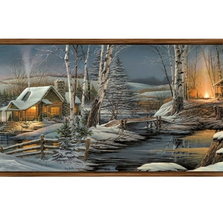 878358 Winter Cabin In The Woods Wallpaper Border Ll50012b
