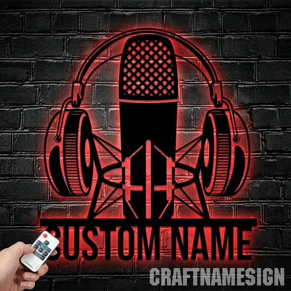 Craftnamesign Custom Music Audio Metal Wall Art LED Light, Music Studio Wall Metal Sign