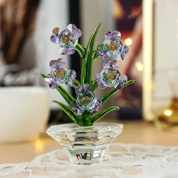 1pcs Crystal Orchid Flower Figurine Home Decor Suncatcher Ornament (Purple)