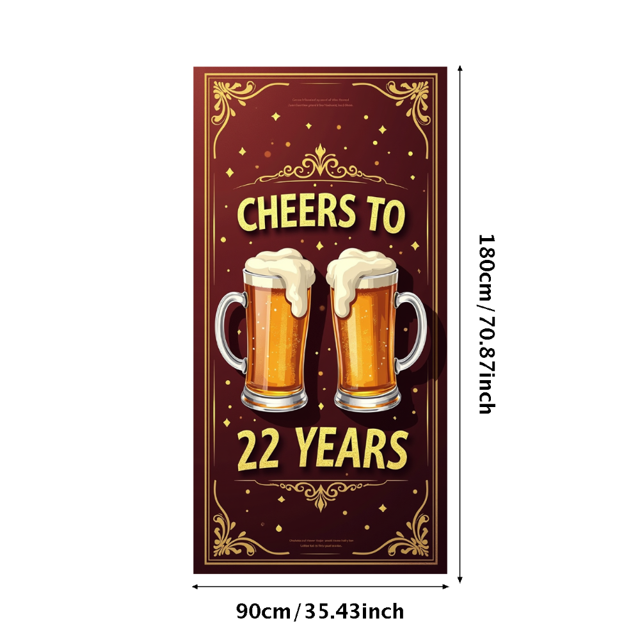 Colorful Cheers to 22 Years Banner Background Party Decorations Backdrop for Anniversary Celebrations Toast Events Beer Themed Parties Photography Props