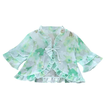 

B91xZ Baby Christmas Gifts Kids Toddler Little Girls Princess Hollow Floral Flowers Sun Protection Short Sleeve Cardigan Lace Jacket Girls Green 2-3 Years