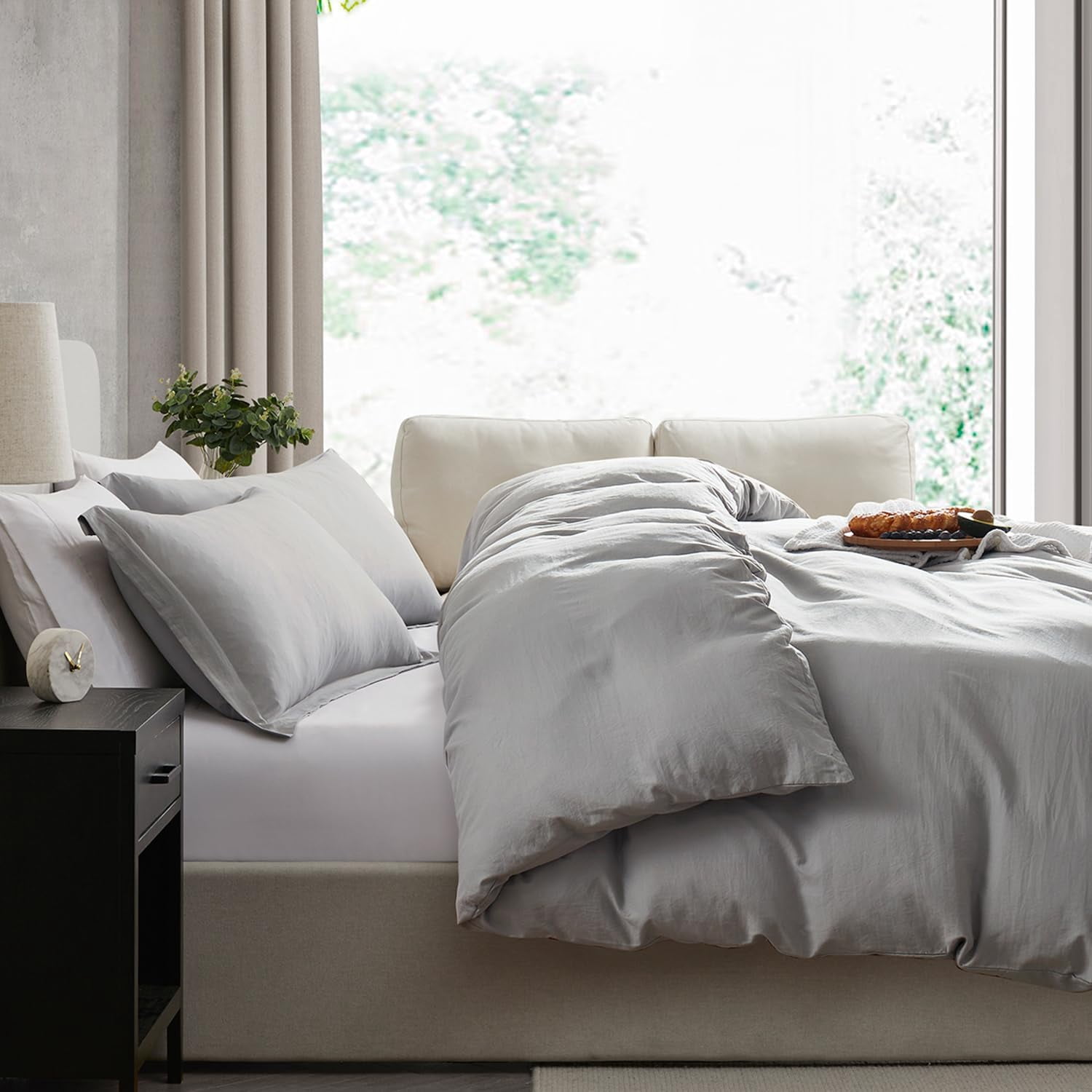 LammaLoe Duvet Cover Twin/Twin XL Size, Soft Prewashed 2-Piece Duvet Cover Bedding Set with 1 Pillow Sham, Light Gray