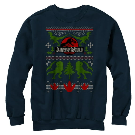 Men's Jurassic World Ugly Christmas Print Sweatshirt Navy Blue 2X Large