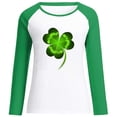 thumbnail image 4 of St. Patrick's Day Tshirt Women Distressed Shamrock Print Shirt Splicing Long Sleeve Raglan Tees Baseball Tops, 4 of 5