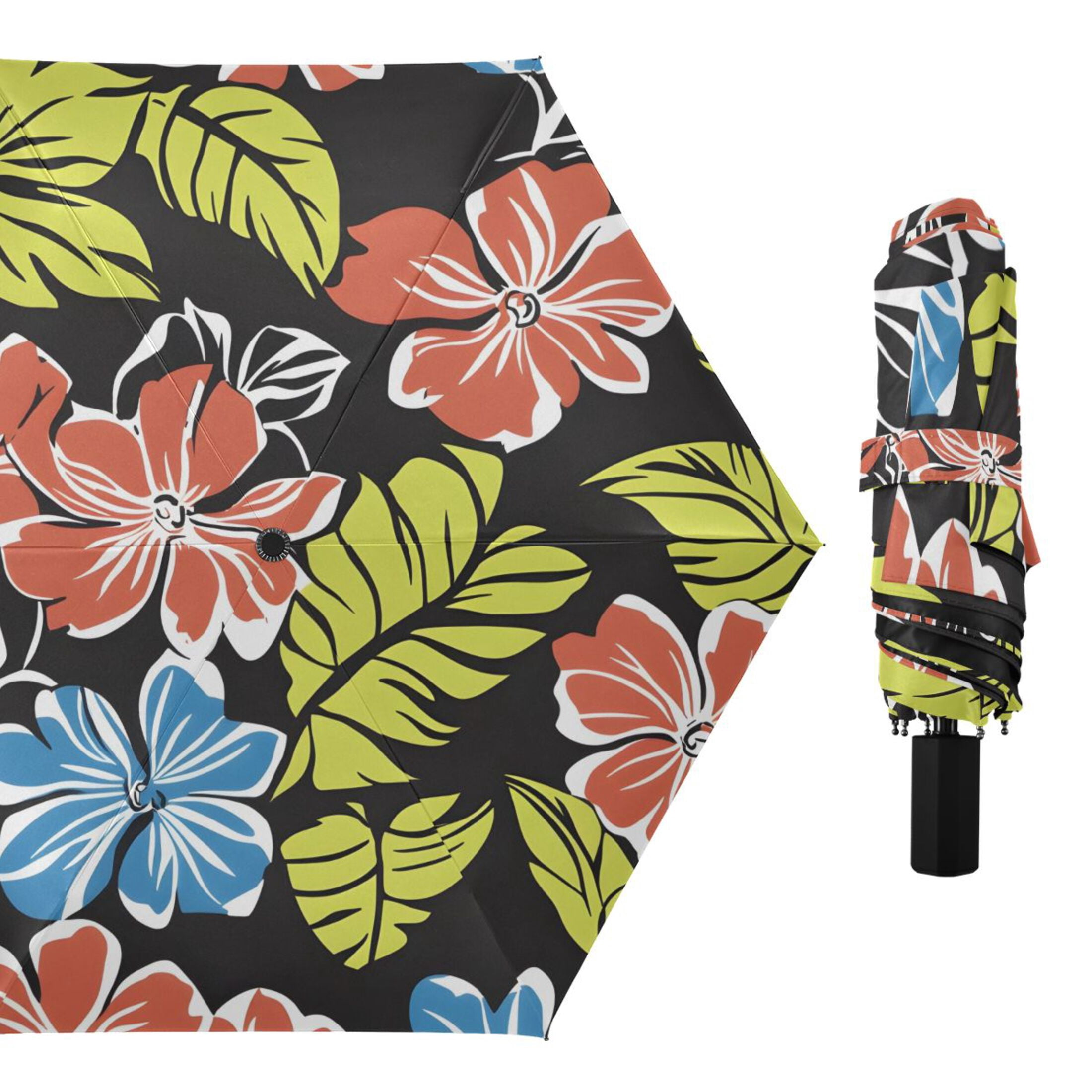 ALAZA Elegant Tropical Flower-t7 UPF 50+ Compact Folding Umbrella for Rain Travel Umbrella Packable