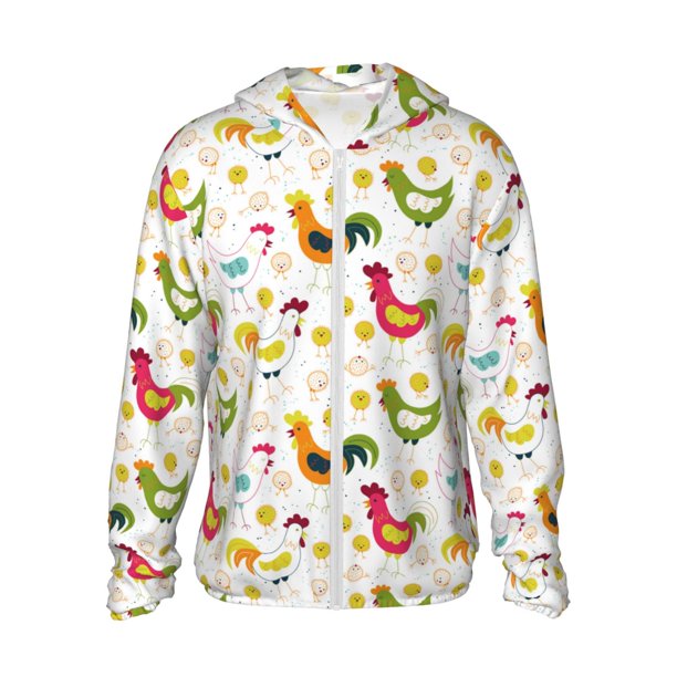 Fotbe Chickens A Chaqueta con Protección Solar UPF 50+ para Hombre y Mujer, Camisa con Capucha y Bolsillos-Large