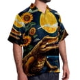 thumbnail image 2 of Crocodile Starry Sky Sunflower Men's Short Sleeve Beach Shirts, Casual Button Down Poplin Printed Summer Tops - Unisex, 2 of 6