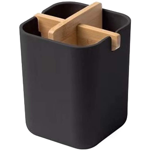 Soporte de cepillo de dientes de bambú para baño con 4 compartimentos, organizador de soporte de encimera multifuncional para utensilios de cocina/suministros de oficina/pasta de dientes de baño Xemadio ZJWJ683-1