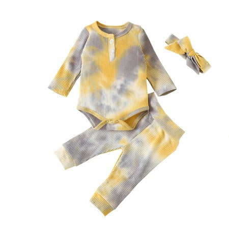 

Fesfesfes Newborn Infant Baby Jumpsuit Girls Rainbow Tie-Dyed Solid Romper Bodysuit+Pants Outfits Clothes Sale
