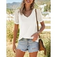 thumbnail image 3 of Coferset V Neck T Shirts Cute Summer Tops Lace Puff Short Sleeve Blouses for Women Casual Blouse, 3 of 6